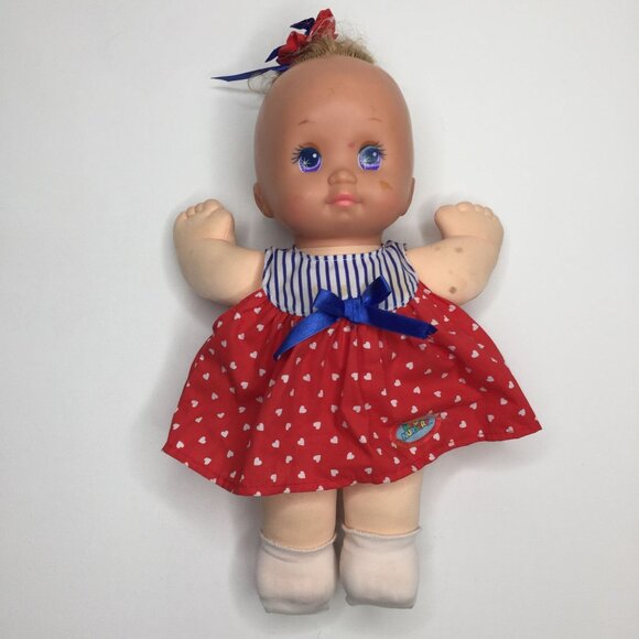 Vintage Magic Nursery Baby Doll Patriotic Red White Blue Stars Stripes Dress Hug - Picture 1 of 11